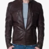 Men’s Classic Brown Biker Leather Jacket - Lance - Image 2