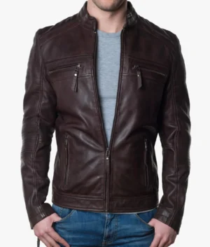 Alternative view of Men’s Classic Brown Biker Leather Jacket - Lance