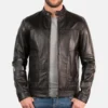Mens Classic Black Cafe Racer Leather Jacket - Denver