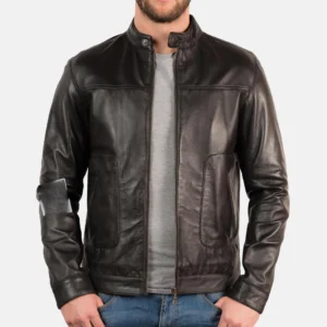 Mens Classic Black Cafe Racer Leather Jacket - Denver