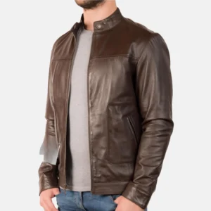 Mens Classic Brown Cafe Racer Leather Jacket - Denver