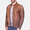 Men's Cognac Brown Cafe Racer Jacket - Austin
