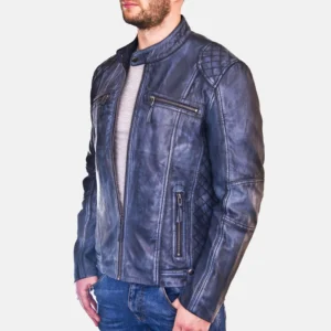 Men's Distressed Blue Leather Biker Jacket - Phoenix