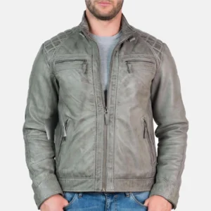 Men’s Grey Biker Leather Jacket - Triumph