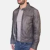 Men’s Grey Real Leather Cafe Racer Jacket - Nova