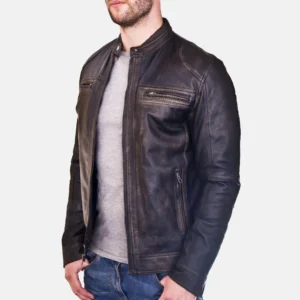 Men's Vintage Black Biker Leather Jacket - Austin