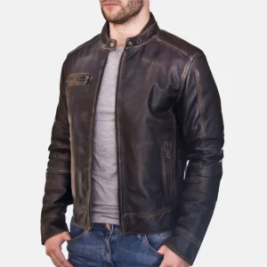 Men’s Vintage Black Distressed Biker Leather Jacket - Nova