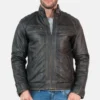 Men’s Vintage Black Quilted Shoulder Biker Leather Jacket - Triumph