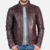 Men’s Vintage Burgundy Cafe Racer Leather Jacket - Houston