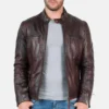 Mens Vintage Burgundy Leather Cafe Racer Jacket - Phoenix