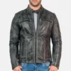 Men's Vintage Grey Biker Leather Jacket - Phoenix