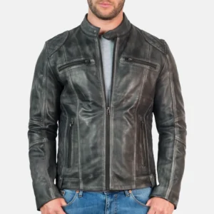 Men's Vintage Grey Biker Leather Jacket - Phoenix
