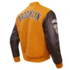 NBA Brooklyn Nets Men's Classic Varsity Jacket yellow & Brown - Image 3