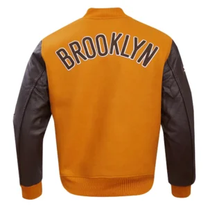 Alternative view of NBA Brooklyn Nets Men's Classic Varsity Jacket yellow & Brown