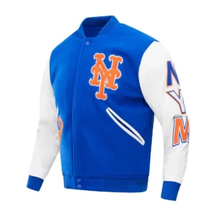 New York Mets Classic Logo Wool & Leather Varsity Jacket