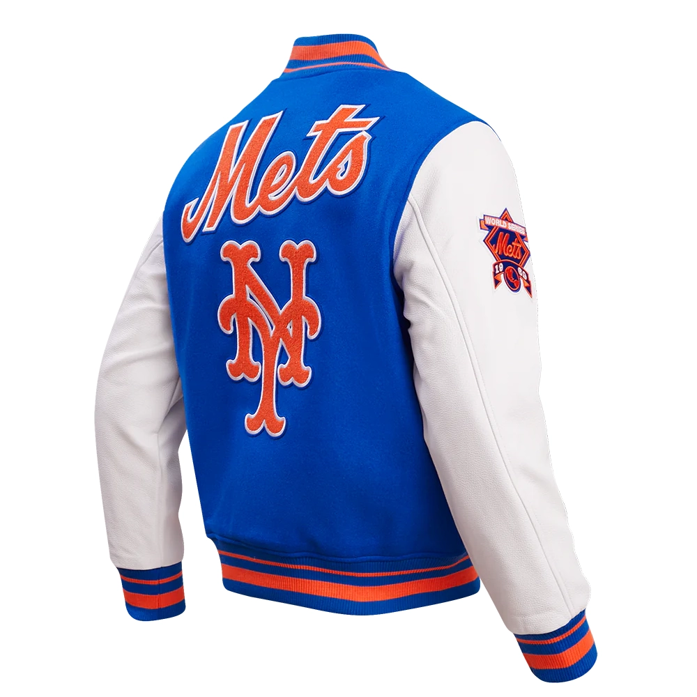 New York Mets Retro Classic Blue & White Varsity Jacket - Image 3
