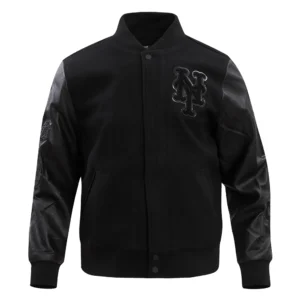 Alternative view of New York Mets Triple Black Wool & Leather Varsity Jacket