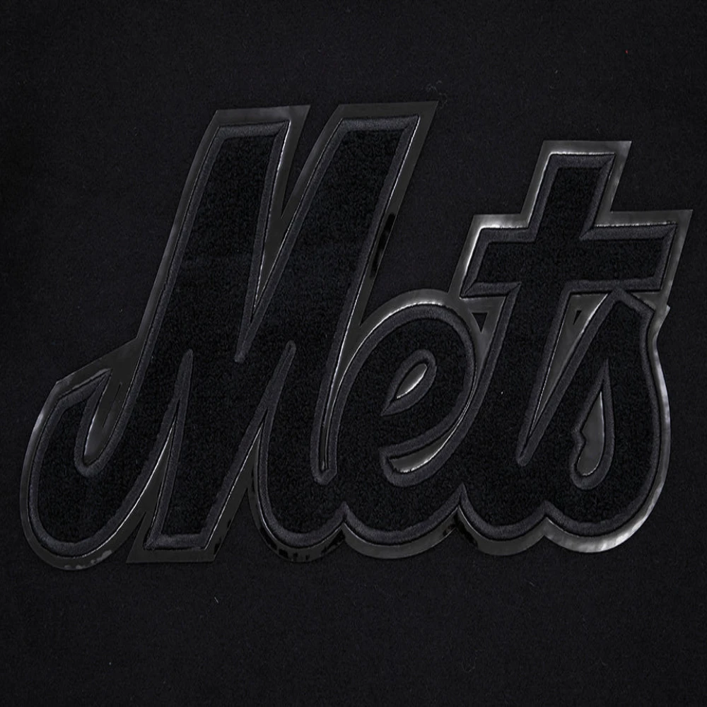New York Mets Triple Black Wool & Leather Varsity Jacket - Image 8