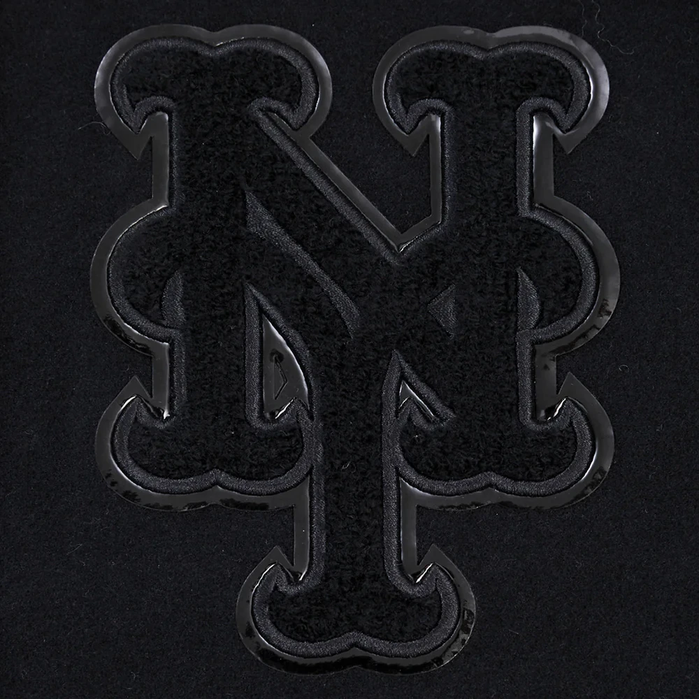 New York Mets Triple Black Wool & Leather Varsity Jacket - Image 5