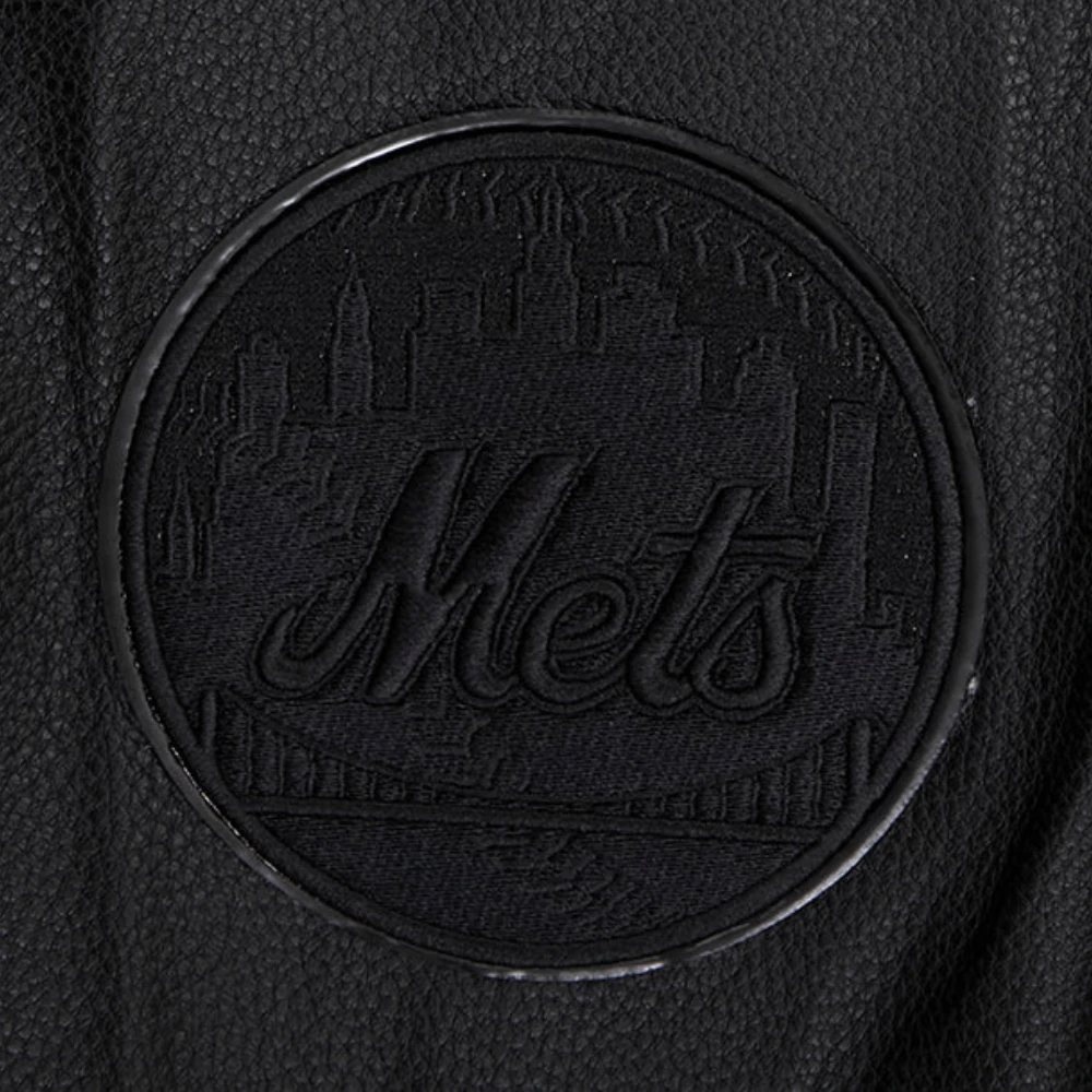 New York Mets Triple Black Wool & Leather Varsity Jacket - Image 6