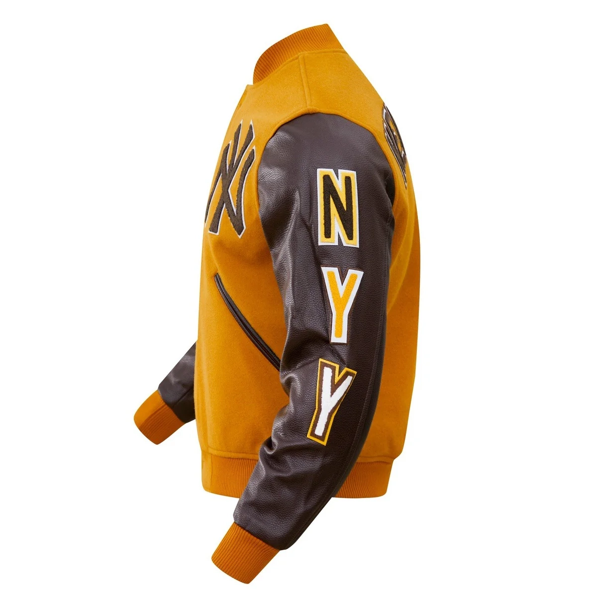 New York Yankees Classic Logo Tan & Brown Varsity Jacket - Image 4