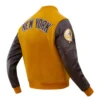 New York Yankees Classic Logo Tan & Brown Varsity Jacket - Image 2