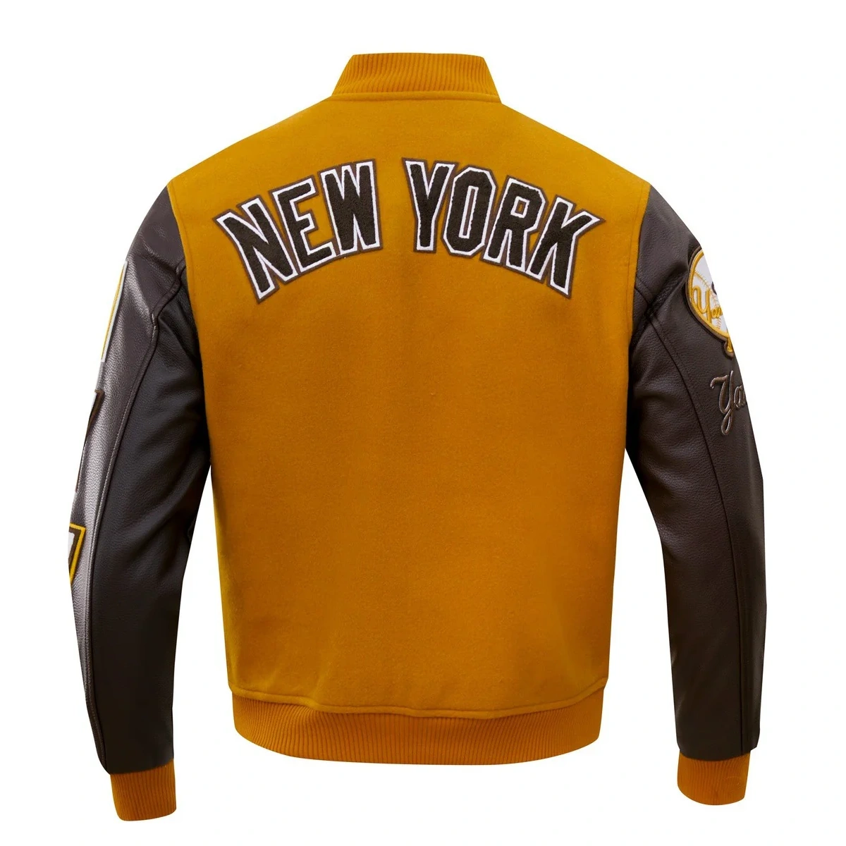 New York Yankees Classic Logo Tan & Brown Varsity Jacket - Image 5