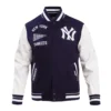 New York Yankees Retro Classic Navy & White Varsity Jacket - Image 2