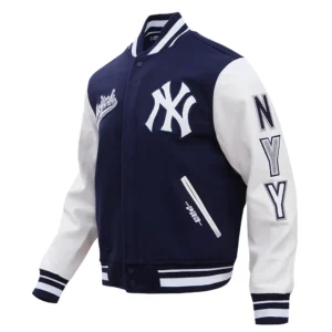 New York Yankees Script Tail Wool & Leather Varsity Jacket