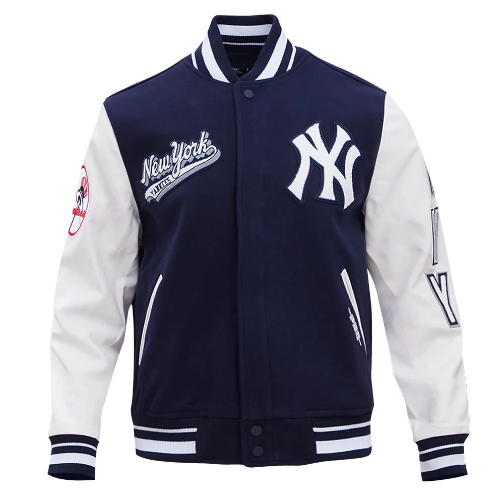 New York Yankees Script Tail Wool & Leather Varsity Jacket - Image 2