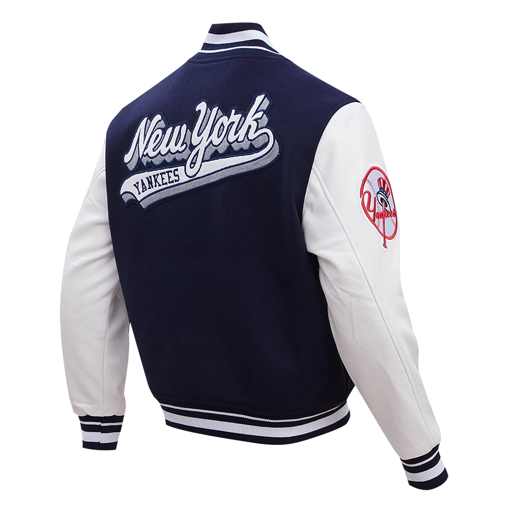 New York Yankees Script Tail Wool & Leather Varsity Jacket - Image 3
