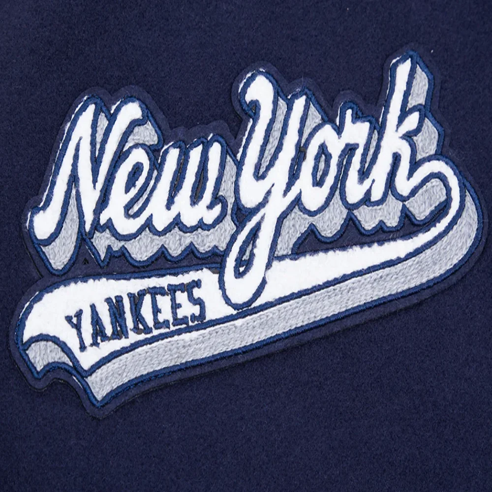 New York Yankees Script Tail Wool & Leather Varsity Jacket - Image 9