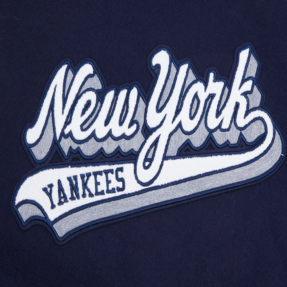 New York Yankees Script Tail Wool & Leather Varsity Jacket - Image 6