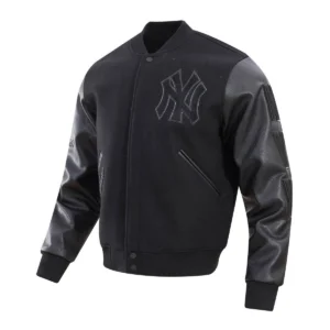 New York Yankees Triple Black Wool & Leather Varsity Jacket