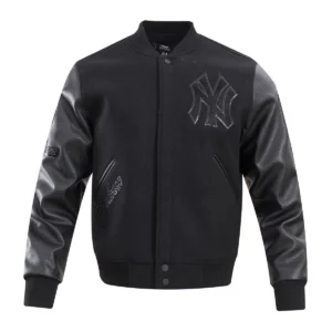 Alternative view of New York Yankees Triple Black Wool & Leather Varsity Jacket