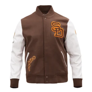 Alternative view of San Diego Padres Classic Logo Brown & White Varsity Jacket