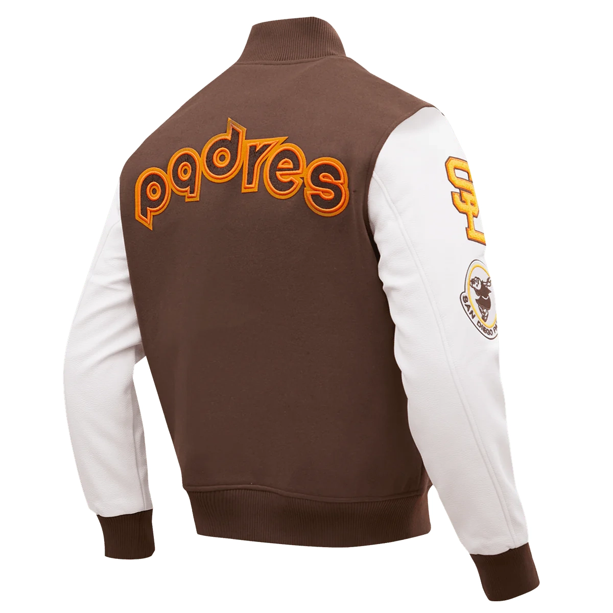 San Diego Padres Classic Logo Brown & White Varsity Jacket - Image 3