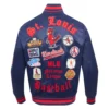 St. Louis Cardinals Pro Standard Old English Navy Satin Varsity Jacket - Image 4