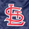 St. Louis Cardinals Pro Standard Old English Navy Satin Varsity Jacket - Image 7