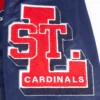 St. Louis Cardinals Pro Standard Old English Navy Satin Varsity Jacket - Image 6