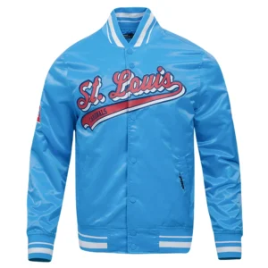 Alternative view of St. Louis Cardinals Pro Standard Script Tail Blue Satin Varsity Jacket
