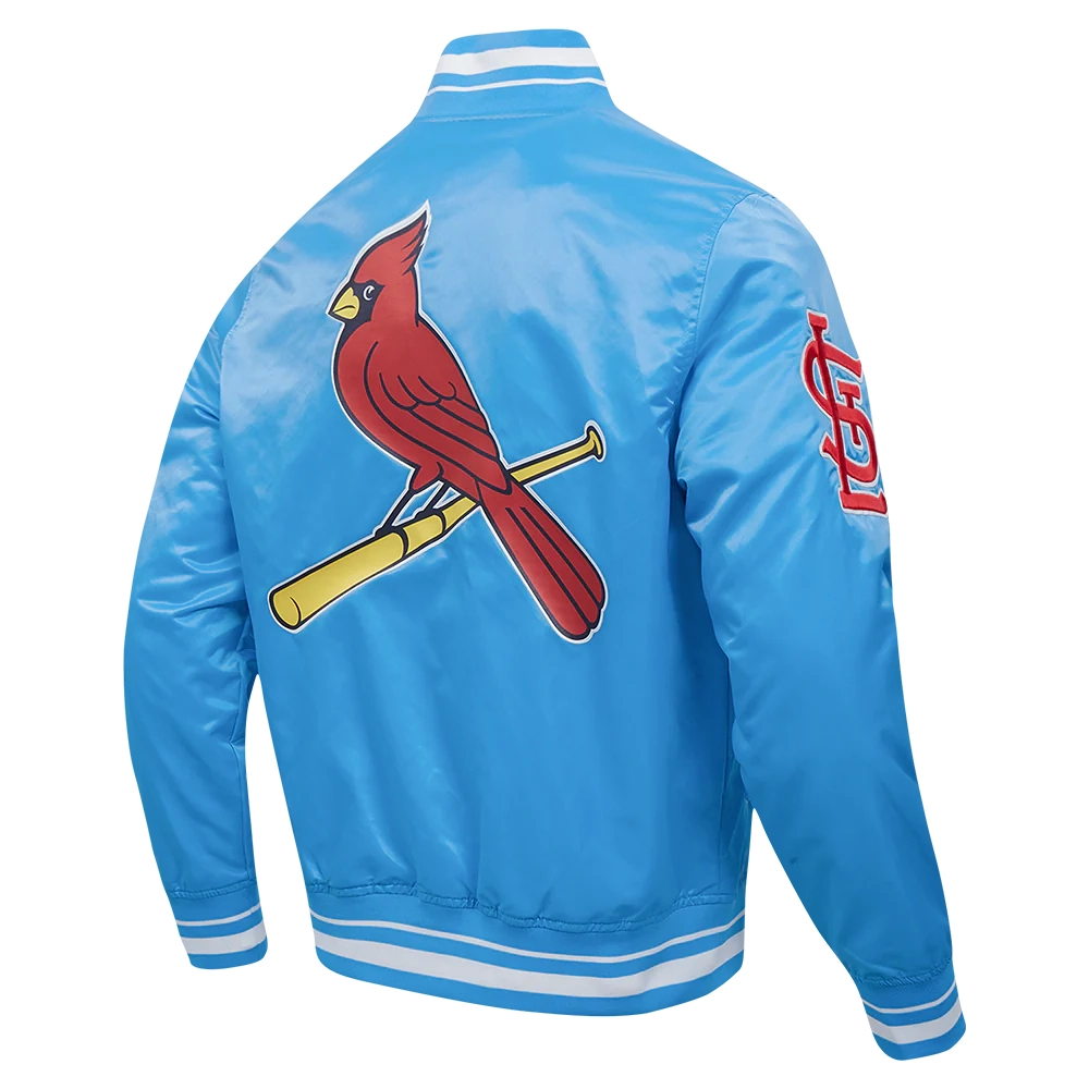 St. Louis Cardinals Pro Standard Script Tail Blue Satin Varsity Jacket - Image 3