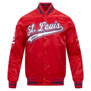 Alternative view of St. Louis Cardinals Pro Standard Script Tail Red Satin Varsity Jacket