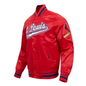 St. Louis Cardinals Pro Standard Script Tail Red Satin Varsity Jacket