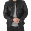 Men’s Black Leather Biker Jacket - Image 2