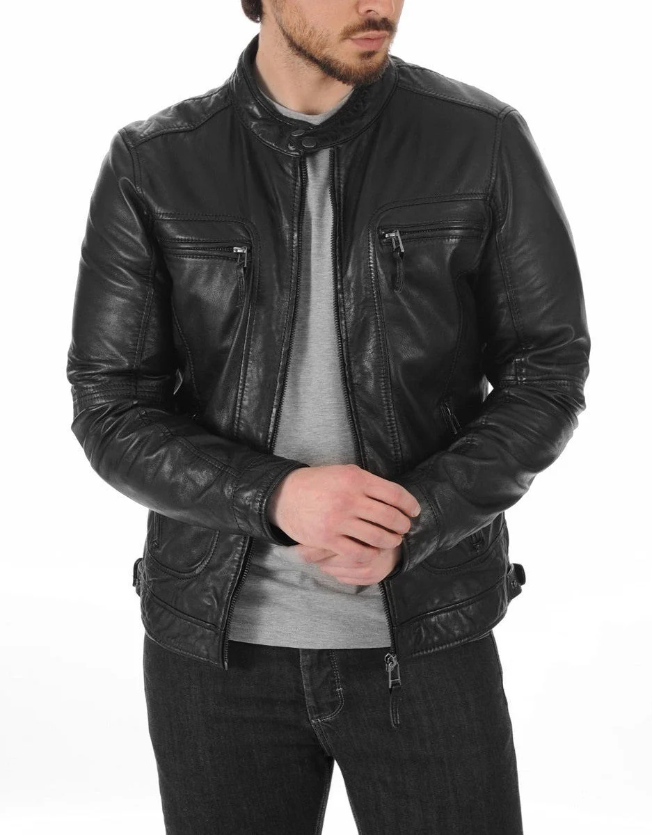 Alternative view of Men’s Black Leather Biker Jacket
