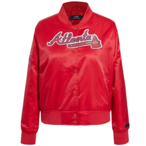 Women's Atlanta Braves Big Logo Satin Varsity Red Jacket