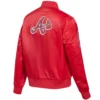 Women's Atlanta Braves Big Logo Satin Varsity Red Jacket - Image 4