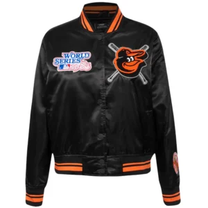 Women's Baltimore Orioles Mashup Rib Knitted Satin Varsity Jacket