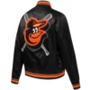 Women's Baltimore Orioles Mashup Rib Knitted Satin Varsity Jacket - Image 3